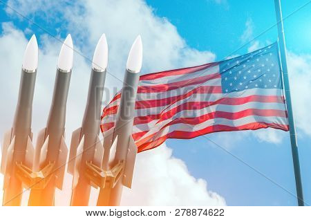 Rockets Background United States Of America Flag. Treaty On The Elimination Of Intermediate-range An
