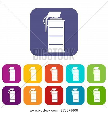 Stun Grenade Icons Set Illustration In Flat Style In Colors Red, Blue, Green And Other