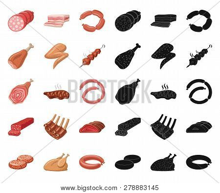 Isolated Object Of Meat And Ham Sign. Set Of Meat And Cooking Vector Icon For Stock.