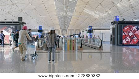 Chek Lap Kok, Hong Kong-30 December 2018: Hong Kong international airport check in area