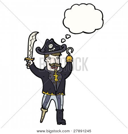 capitão pirata de desenhos animados com gancho e peg leg