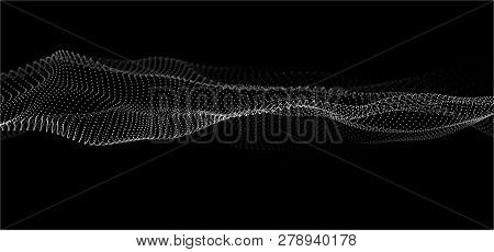 Wave Of Particles. Abstract Background With A Dynamic Wave. Big Data. Vector Illustration.