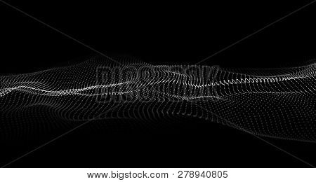 Wave Of Particles. Abstract Background With A Dynamic Wave. Vector Illustration.
