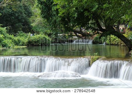 Saraburi, Thailand ,july 28 ,2018,take Photo At Swimming Area Of  Small Waterfall As Namtok Chet Sao