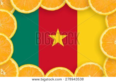 Cameroon Flag  In Fresh Citrus Fruit Slices Frame