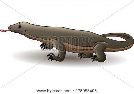 Vector Illustration Of Cartoon Komodo Dragon Isolated On White Background