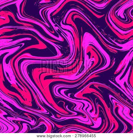 Seamless Abstract Marble Pattern Texture.  Ebru Style. Purple And Pink Colors. Seamless Liquid Fluid
