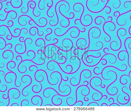 Line Spiral Abstract Seamless Pattern Background.curl Ornament Floral Endless Waves Strokes.sea Aqua
