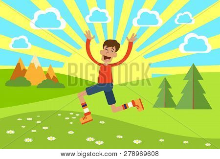 Vacation. A Happy Person On Vacation Enjoys Life. Vector Illustration