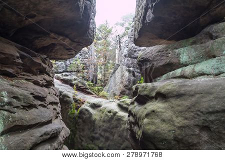 Sandstone Errant Rocks Labyrinth In The Table Mountain In National Park In Poland
