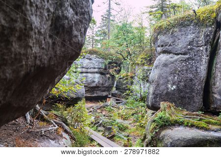 Sandstone Errant Rocks Labyrinth In The Table Mountain In National Park In Poland