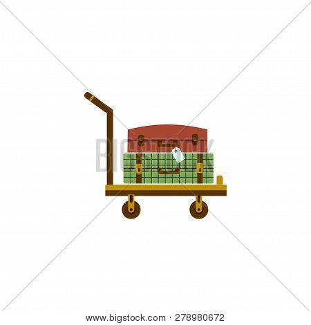 The Two Suitcase Luggage Torism On A Mobile Trolley Handcart. Flat Design Icon, Vector Illustration.