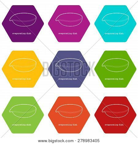 Evaporating Dish Icons 9 Set Coloful Isolated On White For Web