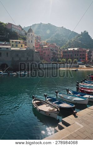 Vernazza, Italy, La Specia Province, Liguria Regione, 08 August, 2018: View On The Colorful Houses A