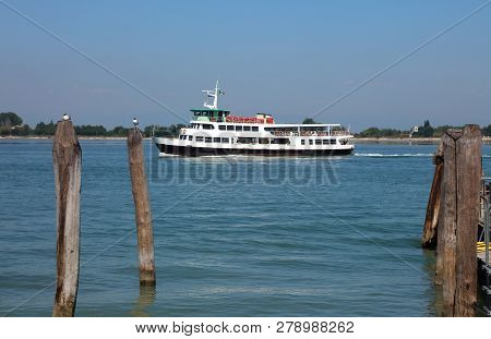 Big Boats For Passengers Transport Called Vaporetto In Italian Language