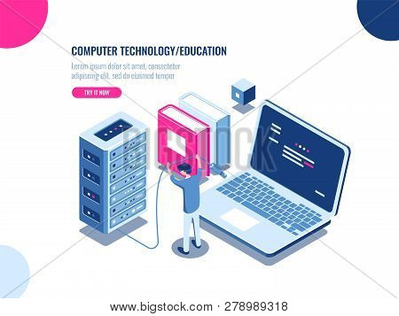 Server Room Cabinet, Data Center And Database Isometric Icon, Server Rack Farm, Blockchain Technolog