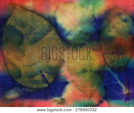 Botanical Print With Leaf Prints On Natural Silk. Hand-drawn Illustration.9