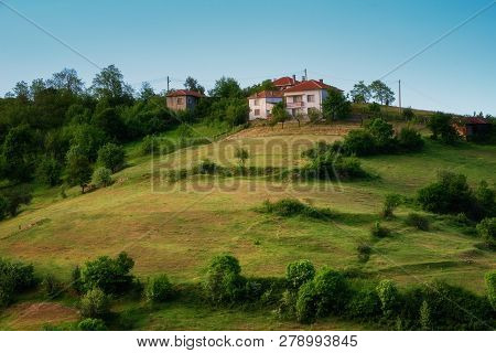 Spring Is Coming... Amazing Spring View With A Little Village In Rhodopi Mountains, Bulgaria. Magnif