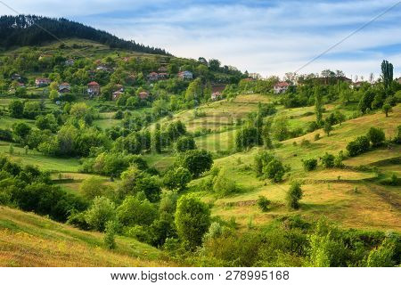 Spring Is Coming... Amazing Spring View With A Little Village In Rhodopi Mountains, Bulgaria. Magnif