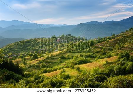 Spring Is Coming... Amazing Spring View With A Little Village In Rhodopi Mountains, Bulgaria. Magnif