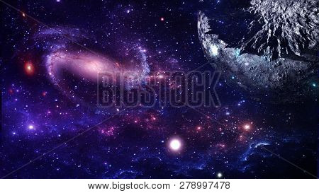 Planets And Galaxy, Cosmos,  Physical Cosmology, Science Fiction Wallpaper. Beauty Of Deep Space. Bi