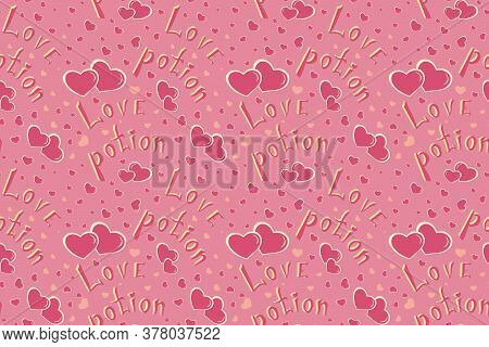 Nice Love Potion Seamless Pattern. Cute Halloween Or Valentines Day Illustration For Wrapping Paper,