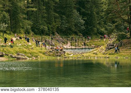 Tragoess, Styria, Austria - 12.07.2020 A Beautiful Lake Called Green Lake, Gruner See. Tourist Spot 
