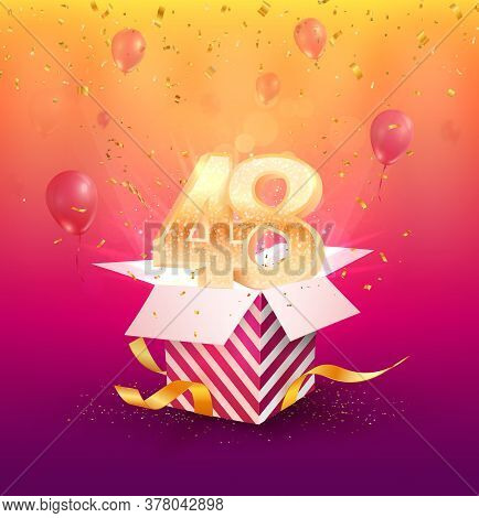 48th Years Anniversary Vector Design Element. Isolated Forty-eight Years Jubilee With Gift Box, Ball