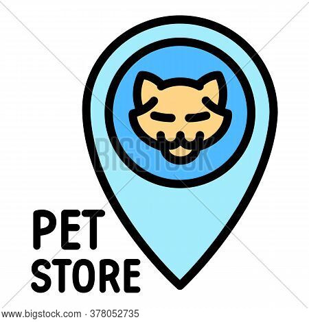 Pet Store Cat Logo. Outline Pet Store Cat Vector Logo For Web Design Isolated On White Background