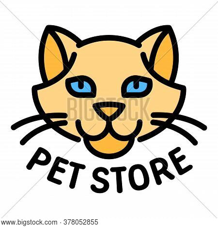Pet Store Cat Head Logo. Outline Pet Store Cat Head Vector Logo For Web Design Isolated On White Bac