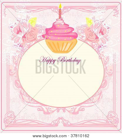 Illustration de mignons Cupcakes Retro Card - carte de joyeux anniversaire