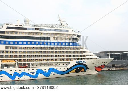 Venice - October 12:  A View Of The Bow Of Cruise Ship Aidablu In The Port Of Venice, Italy On Octob