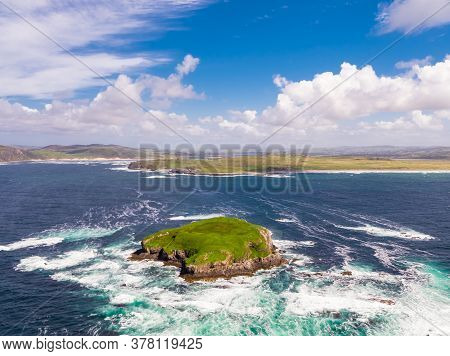 Aerial Of Glashedy Island , An Uninhabitated Island West Of Trawbreaga Bay - Donegal, Ireland
