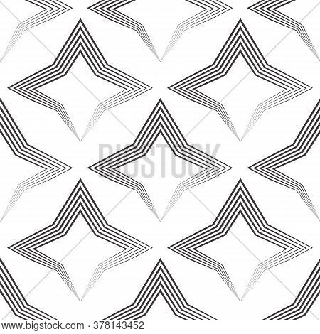 Seamless Vector Pattern Of Uneven Black Lines Drawn By A Pen In The Form Of Stars Or Rhombuses. Geom