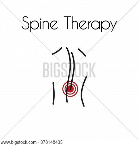 Back Pain Linear Icon. Vector Minimal Illustration Of Young Man With Red Spot On The Spine Suffers F