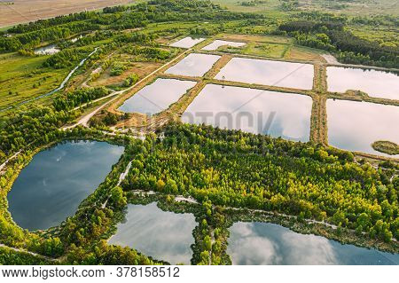 Aerial View Retention Basins, Wet Pond, Wet Detention Basin Or Stormwater Management Pond, Is An Art