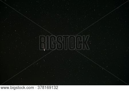 Comet Neowise C2020f3 In Night Starry Sky. Natural Night Sky Background.