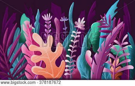 Background with plants and leaves  Hand drawn Procreate illustration