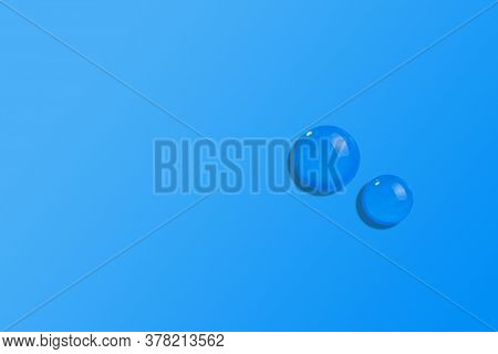 Fluid Or Transparent Liquid Gel Drops On Gradient Blue Background. Hyaluronic Acid Sample, Snail Sal