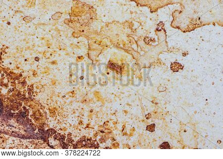 Texture Of Dirty Stains And Grease On White Stove. Dried Stains Of Fat On A White Background