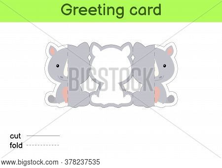 Cute Rhino Fold-a-long Greeting Card Template. Great For Birthdays, Baby Showers, Themed Parties. Pr