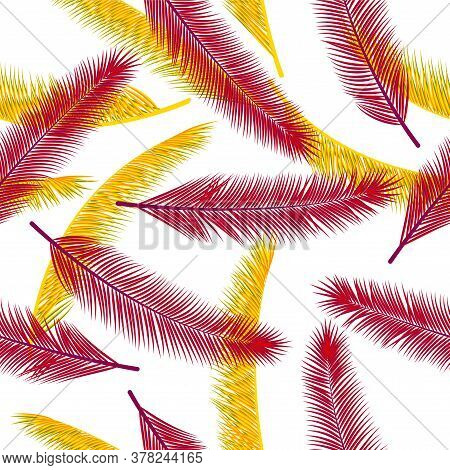 Exotic Feather Fluff Vector Pattern. Chic Textile Print. Tribal Boho Feather Fluff Wallpaper Seamles