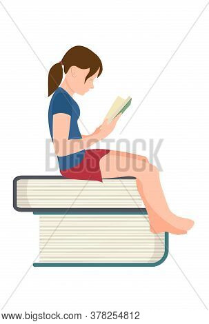 Girl Sitting And Reading On The Books Stock Vector Illustration