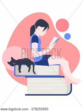 Girl Sitting And Reading On The Books Stock Vector Illustration