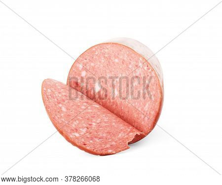 Italian Sausage. Tasty Dried Sausage, Close-up, Isolated On White Background.