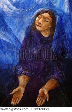BAD URACH, GERMANY - OCTOBER 21, 2014: Virgin Mary, detail of high altar by Sieger Koder in St. Joseph's Church in Bad Urach, Germany