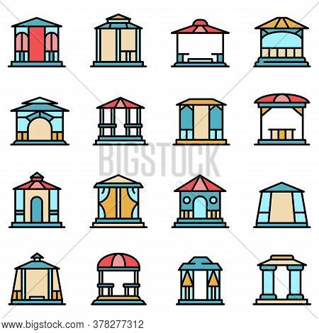 Gazebo Icons Set. Outline Set Of Gazebo Vector Icons Thin Line Color Flat On White