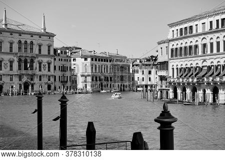View of the Grand Canal in Venice, Italy. Black and white photography