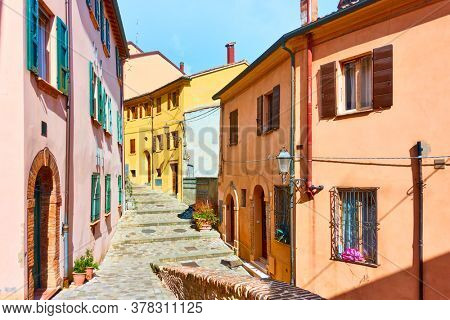 Old street in Santarcangelo di Romagna town, Rinini Province, Italy. Italian cityscape