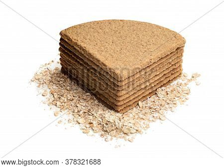 Coarse  Milled Wholegrain Oatcakes Isolated On White